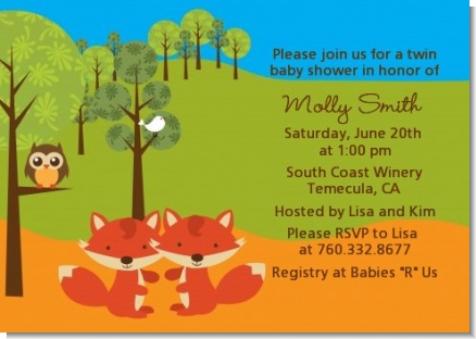 Forest Animals Twin Foxes - Baby Shower Invitations