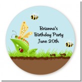 Critters Bugs & Insects - Round Personalized Birthday Party Sticker Labels