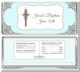Cross Blue & Brown - Personalized Baptism / Christening Candy Bar Wrappers