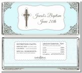 Cross Blue & Brown - Personalized Baptism / Christening Candy Bar Wrappers