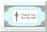 Cross Blue & Brown - Baptism / Christening Thank You Cards