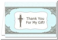 Cross Blue & Brown - Baptism / Christening Thank You Cards