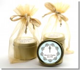 Cross Blue & Brown - Baptism / Christening Gold Tin Candle Favors
