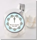 Cross Blue & Brown - Personalized Baptism / Christening Candy Jar