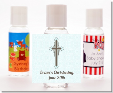 Cross Blue & Brown - Personalized Baptism / Christening Hand Sanitizers Favors