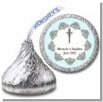 Cross Blue & Brown - Hershey Kiss Baptism / Christening Sticker Labels thumbnail