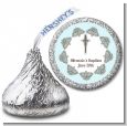 Cross Blue & Brown - Hershey Kiss Baptism / Christening Sticker Labels thumbnail