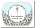 Cross Blue & Brown - Personalized Baptism / Christening Rounded Corner Stickers thumbnail