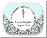 Cross Blue & Brown - Personalized Baptism / Christening Rounded Corner Stickers
