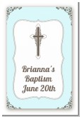 Cross Blue & Brown - Custom Large Rectangle Baptism / Christening Sticker/Labels
