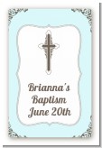 Cross Blue & Brown - Custom Large Rectangle Baptism / Christening Sticker/Labels