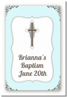 Cross Blue & Brown - Custom Large Rectangle Baptism / Christening Sticker/Labels