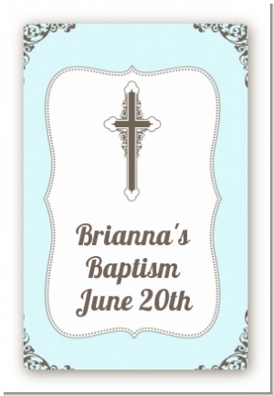 Cross Blue & Brown - Custom Large Rectangle Baptism / Christening Sticker/Labels