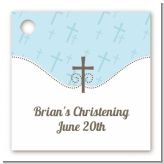 Cross Blue - Personalized Baptism / Christening Card Stock Favor Tags