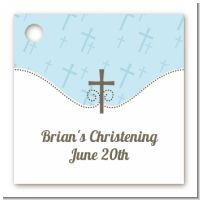 Cross Blue - Personalized Baptism / Christening Card Stock Favor Tags