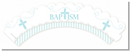 Cross Blue Necklace - Baptism / Christening Cupcake Wrappers