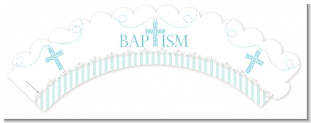 Cross Blue Necklace - Baptism / Christening Cupcake Wrappers