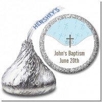 Cross Blue - Hershey Kiss Baptism / Christening Sticker Labels
