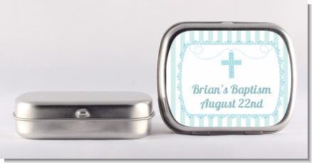 Cross Blue Necklace - Personalized Baptism / Christening Mint Tins