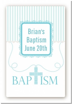 Cross Blue Necklace - Custom Large Rectangle Baptism / Christening Sticker/Labels