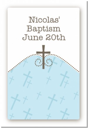 Cross Blue - Custom Large Rectangle Baptism / Christening Sticker/Labels