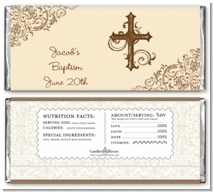 Cross Brown & Beige - Personalized Baptism / Christening Candy Bar Wrappers