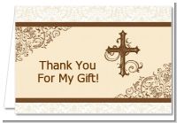 Cross Brown & Beige - Baptism / Christening Thank You Cards