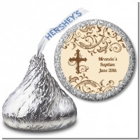 Cross Brown & Beige - Hershey Kiss Baptism / Christening Sticker Labels