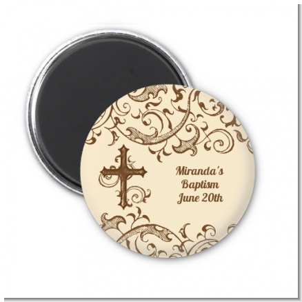 Cross Brown & Beige - Personalized Baptism / Christening Magnet Favors