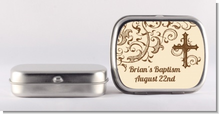 Cross Brown & Beige - Personalized Baptism / Christening Mint Tins