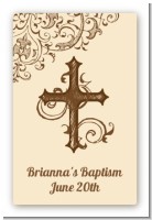 Cross Brown & Beige - Custom Large Rectangle Baptism / Christening Sticker/Labels