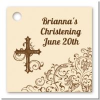 Cross Brown & Beige - Personalized Baptism / Christening Card Stock Favor Tags