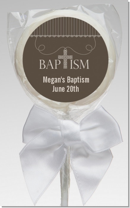 Cross Brown Necklace - Personalized Baptism / Christening Lollipop Favors
