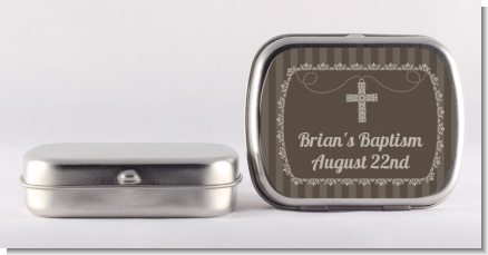 Cross Brown Necklace - Personalized Baptism / Christening Mint Tins