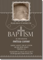 Cross Brown Necklace Photo - Baptism / Christening Invitations