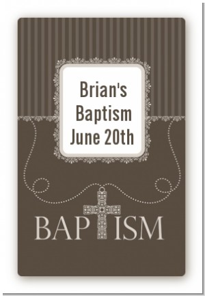 Cross Brown Necklace - Custom Large Rectangle Baptism / Christening Sticker/Labels