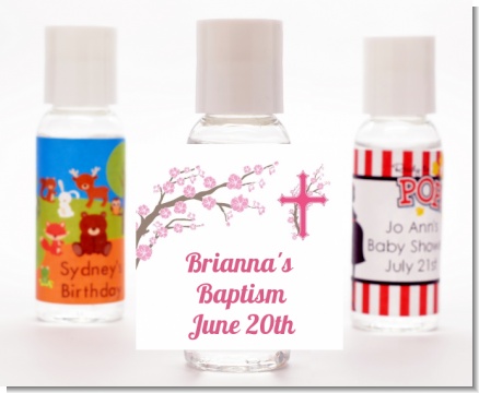 Cross Cherry Blossom - Personalized Baptism / Christening Hand Sanitizers Favors