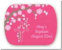 Cross Cherry Blossom - Personalized Baptism / Christening Rounded Corner Stickers