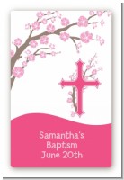 Cross Cherry Blossom - Custom Large Rectangle Baptism / Christening Sticker/Labels