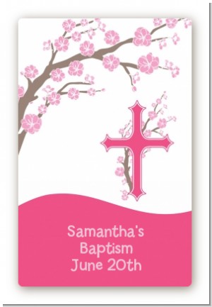 Cross Cherry Blossom - Custom Large Rectangle Baptism / Christening Sticker/Labels