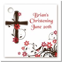 Cross Floral Blossom - Personalized Baptism / Christening Card Stock Favor Tags