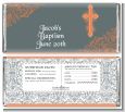 Cross Grey & Orange - Personalized Baptism / Christening Candy Bar Wrappers thumbnail