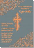 Cross Grey & Orange - Baptism / Christening Invitations