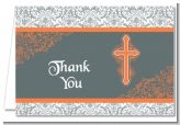 Cross Grey & Orange - Baptism / Christening Thank You Cards