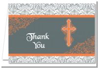 Cross Grey & Orange - Baptism / Christening Thank You Cards