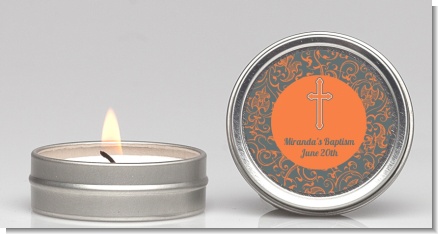 Cross Grey & Orange - Baptism / Christening Candle Favors