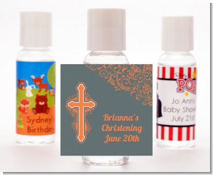Cross Grey & Orange - Personalized Baptism / Christening Hand Sanitizers Favors