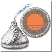 Cross Grey & Orange - Hershey Kiss Baptism / Christening Sticker Labels