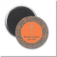 Cross Grey & Orange - Personalized Baptism / Christening Magnet Favors