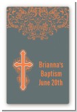 Cross Grey & Orange - Custom Large Rectangle Baptism / Christening Sticker/Labels